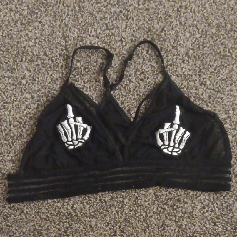 Edgy Black Lace Bralette with Skeleton Design